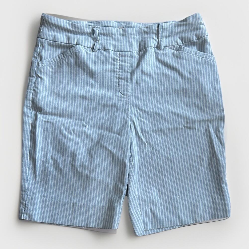 Hilary Radley Women's Pinstriped Bermuda Shorts M Light Blue Summer Coastal Chic